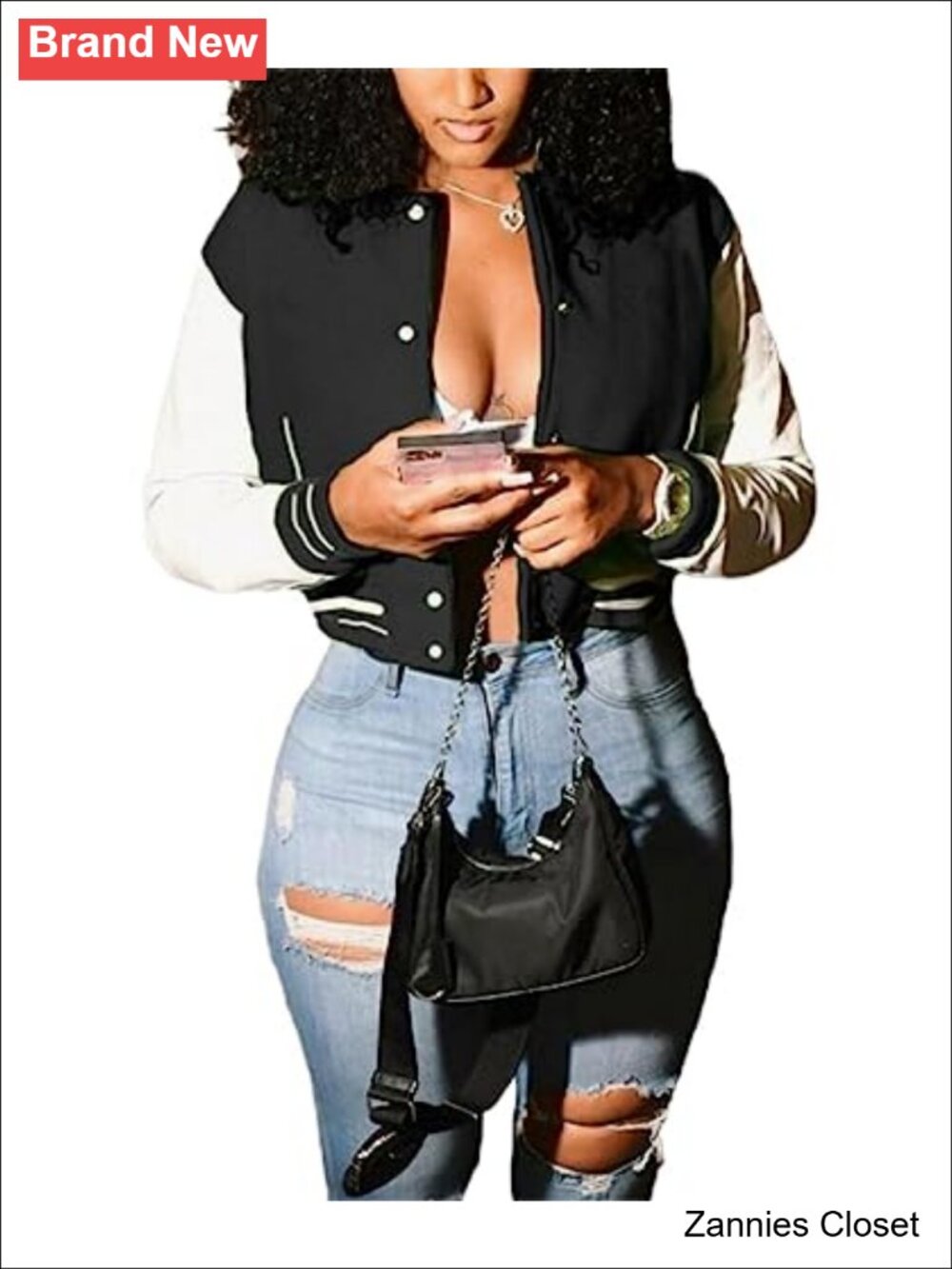✨Mintsnow Cropped Bomber Jacket Varsity Button Down Baseball Coat Streetwear